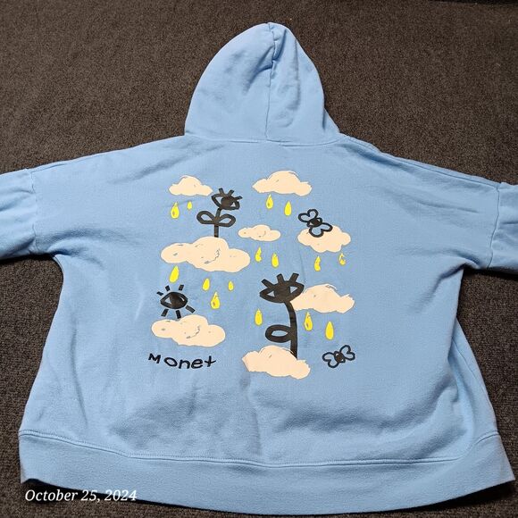Monet Skateboards Hoodie Adult Large Blue Pullover Sweatshirt Painted‎ - Picture 6 of 8